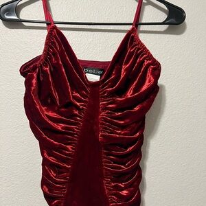 Vintage Bebe Women’s Red Velvet Ruched Top Size M Made In USA (4)
